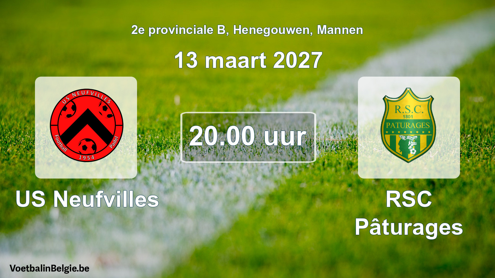 Match prévu football hommes: US Neufvilles - RSC Pâturages (13 mars 2027)