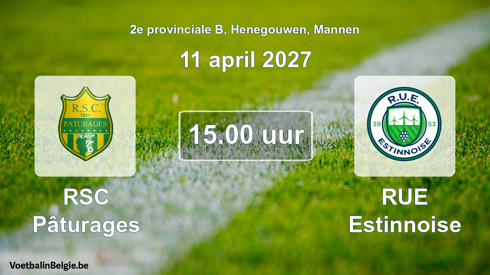 Geplande wedstrijd mannenvoetbal: RSC Pâturages - RUE Estinnoise (11 april 2027)