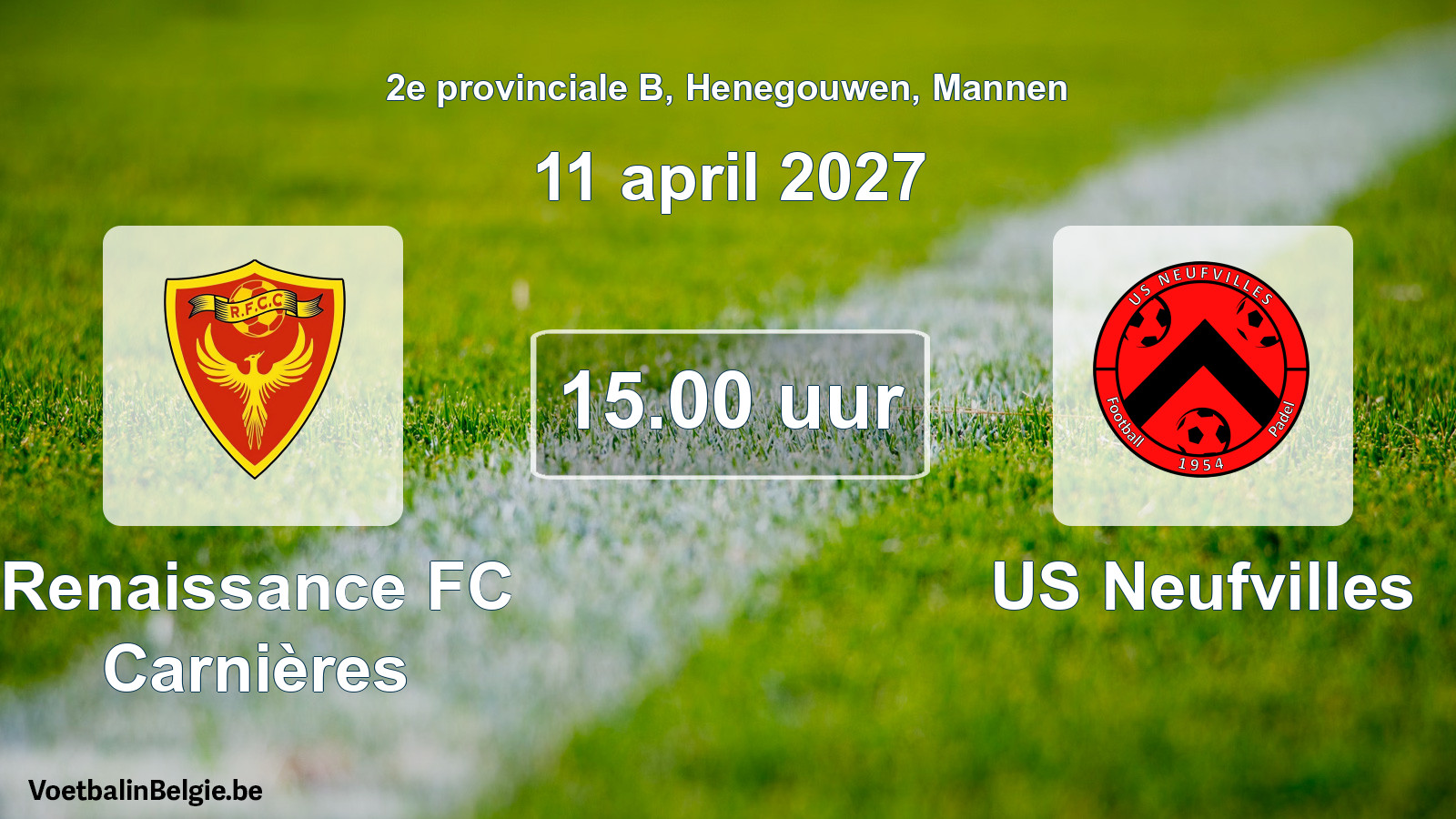 Geplande wedstrijd mannenvoetbal: Renaissance FC Carnières - US Neufvilles (11 april 2027)
