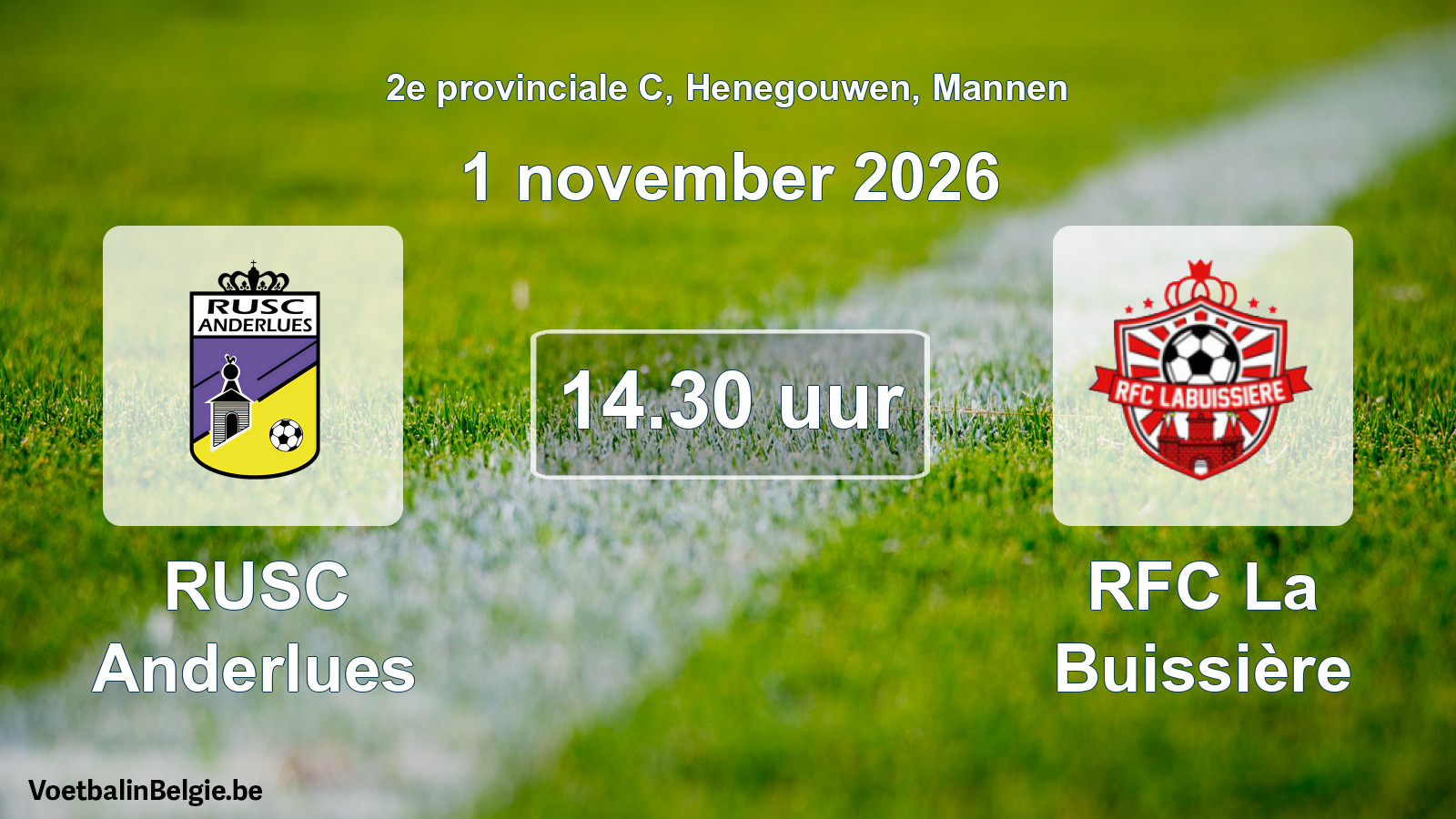 Match prévu football hommes: RUSC Anderlues - RFC La Buissière (1 novembre 2026)