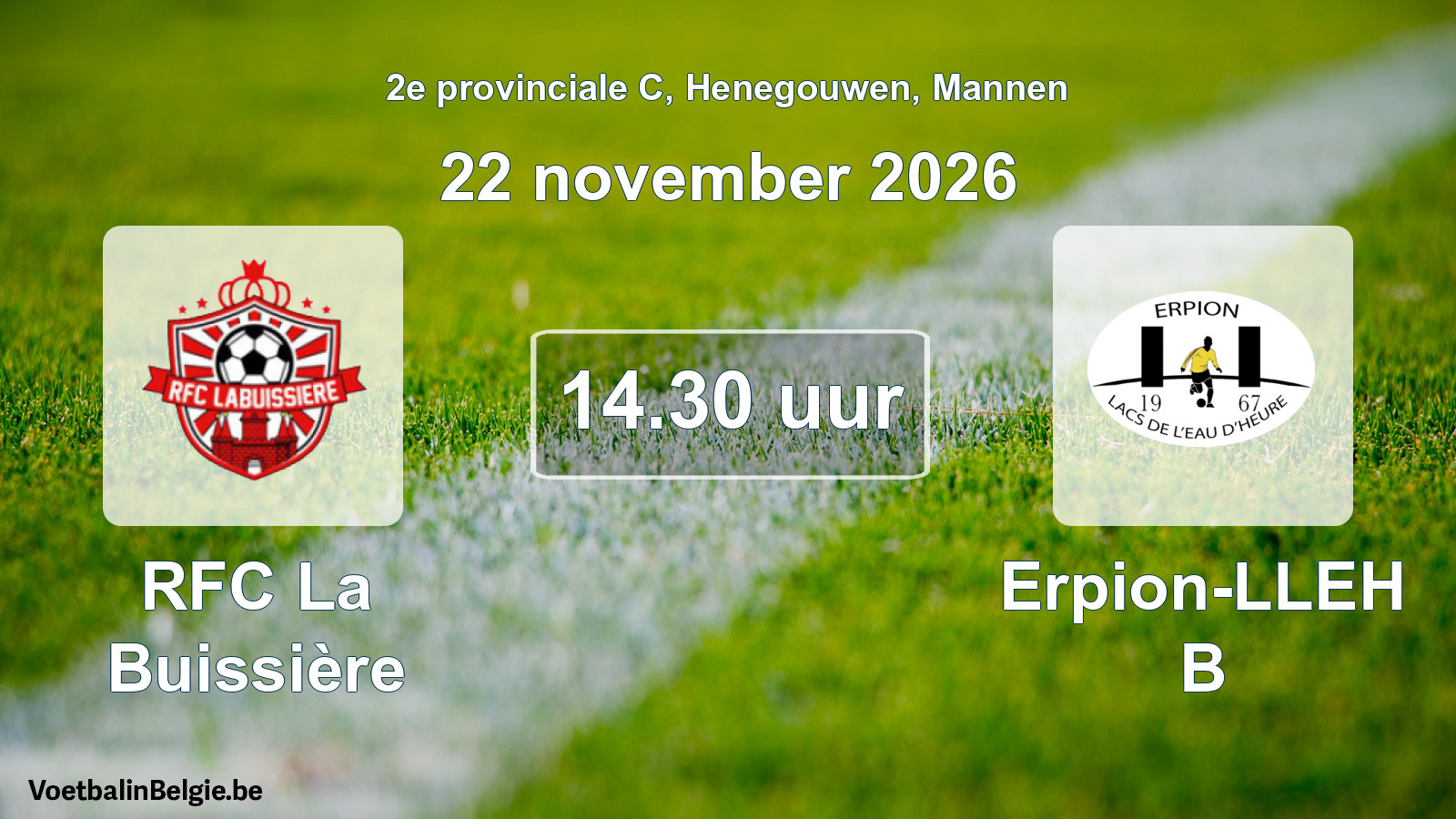 Match prévu football hommes: RFC La Buissière - Erpion-LLEH B (22 novembre 2026)