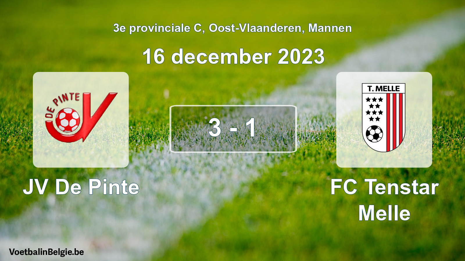 Gespeelde wedstrijd mannenvoetbal: JV De Pinte - FC Tenstar Melle 3 - 1 (16 december 2023)