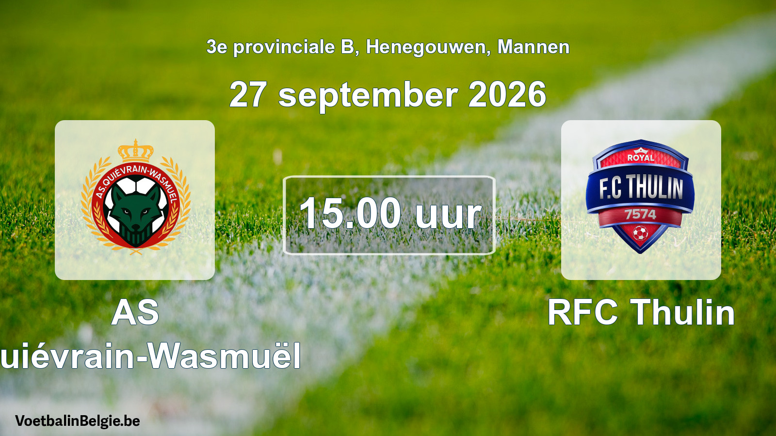 Geplande wedstrijd mannenvoetbal: AS Quiévrain-Wasmuël - RFC Thulin (27 september 2026)