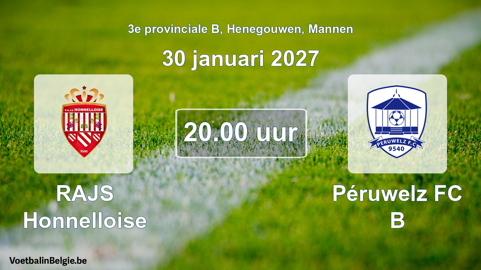 Geplande wedstrijd mannenvoetbal: RAJS Honnelloise - Péruwelz FC B (30 januari 2027)
