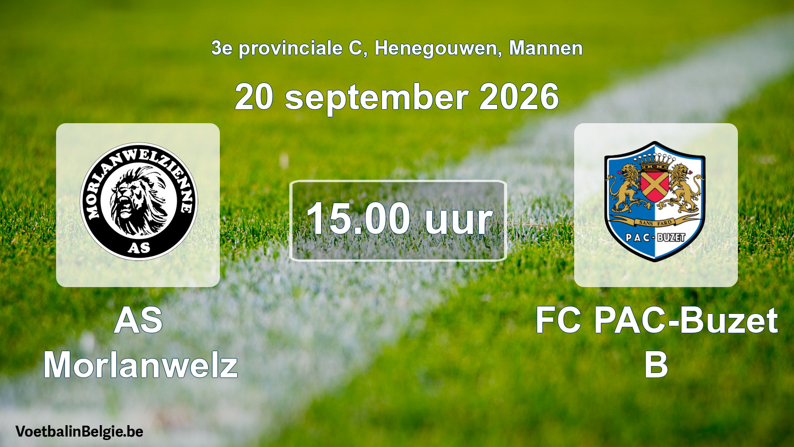 Geplande wedstrijd mannenvoetbal: AS Morlanwelz - FC PAC-Buzet B (20 september 2026)