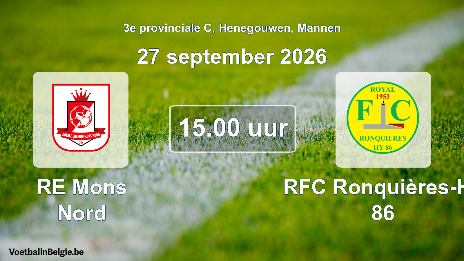 Scheduled match men football: RE Mons Nord - RFC Ronquières-Hy 86 (27 September 2026)