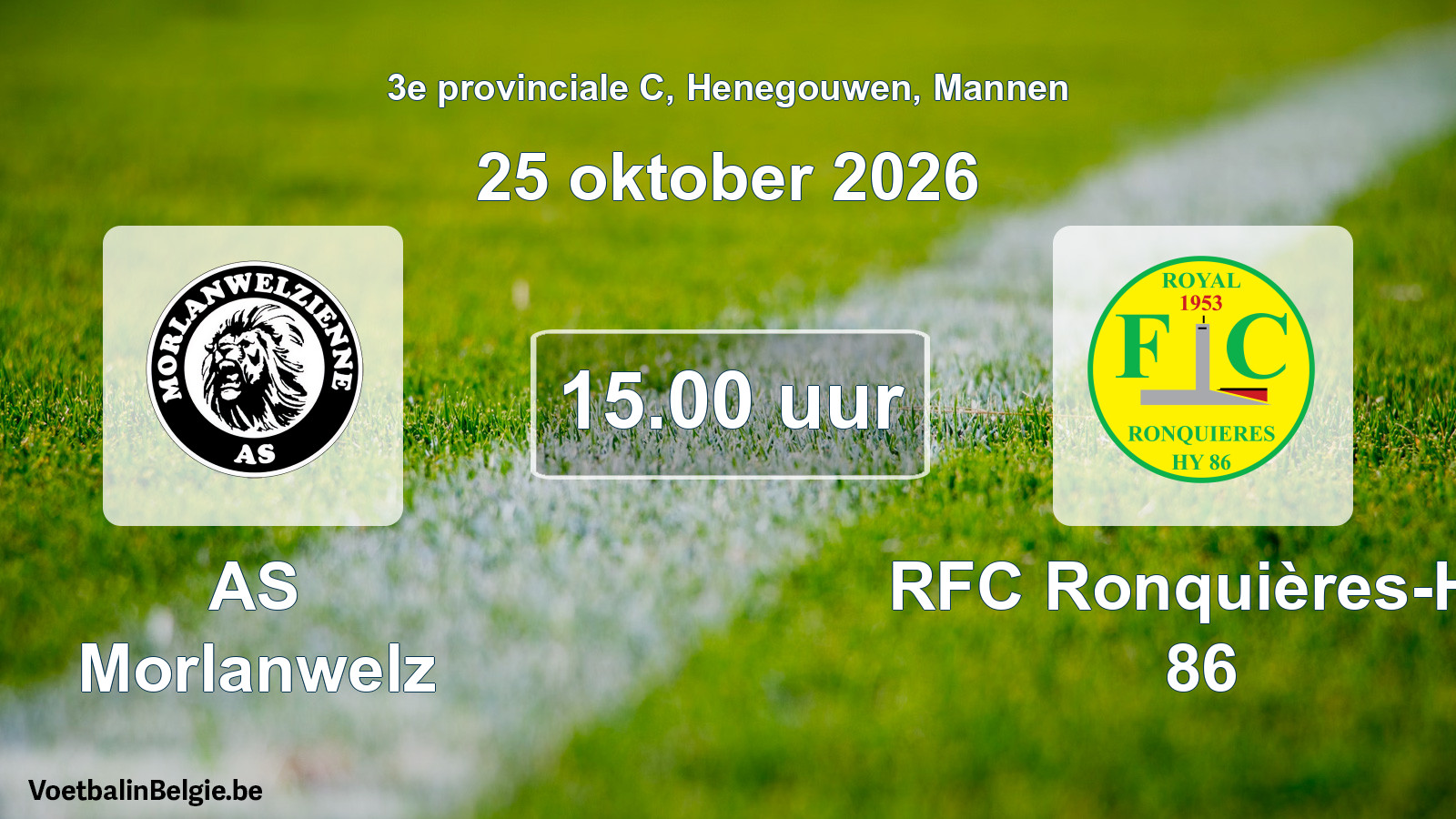 Geplande wedstrijd mannenvoetbal: AS Morlanwelz - RFC Ronquières-Hy 86 (25 oktober 2026)