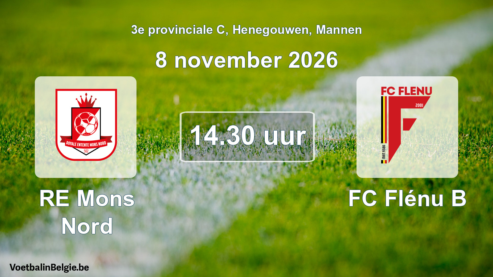 Geplande wedstrijd mannenvoetbal: RE Mons Nord - FC Flénu B (8 november 2026)