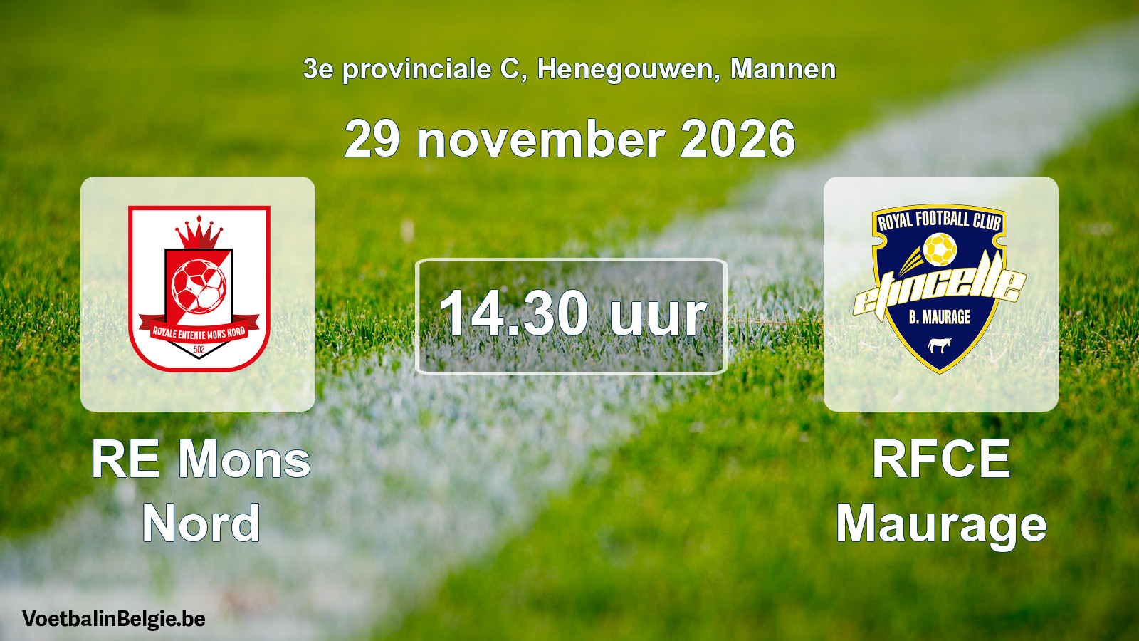 Geplande wedstrijd mannenvoetbal: RE Mons Nord - RFCE Maurage (29 november 2026)
