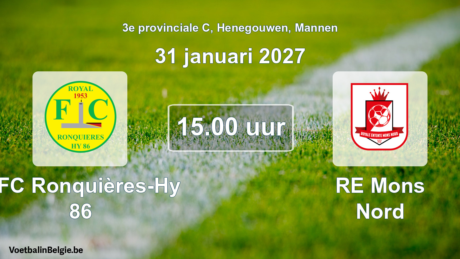 Geplande wedstrijd mannenvoetbal: RFC Ronquières-Hy 86 - RE Mons Nord (31 januari 2027)