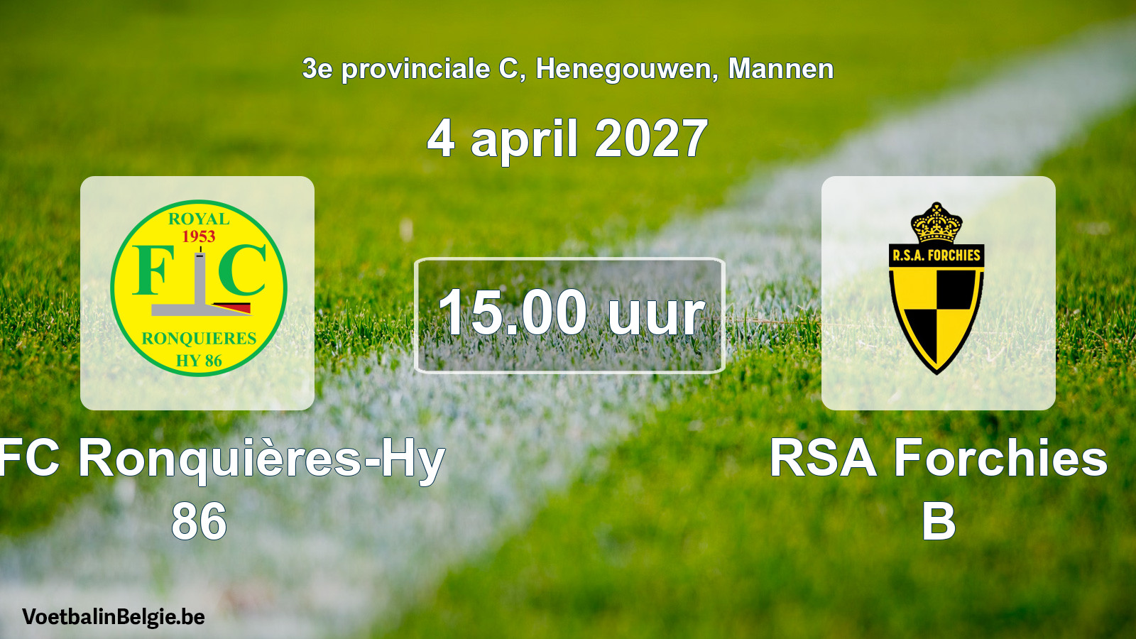 Geplande wedstrijd mannenvoetbal: RFC Ronquières-Hy 86 - RSA Forchies B (4 april 2027)