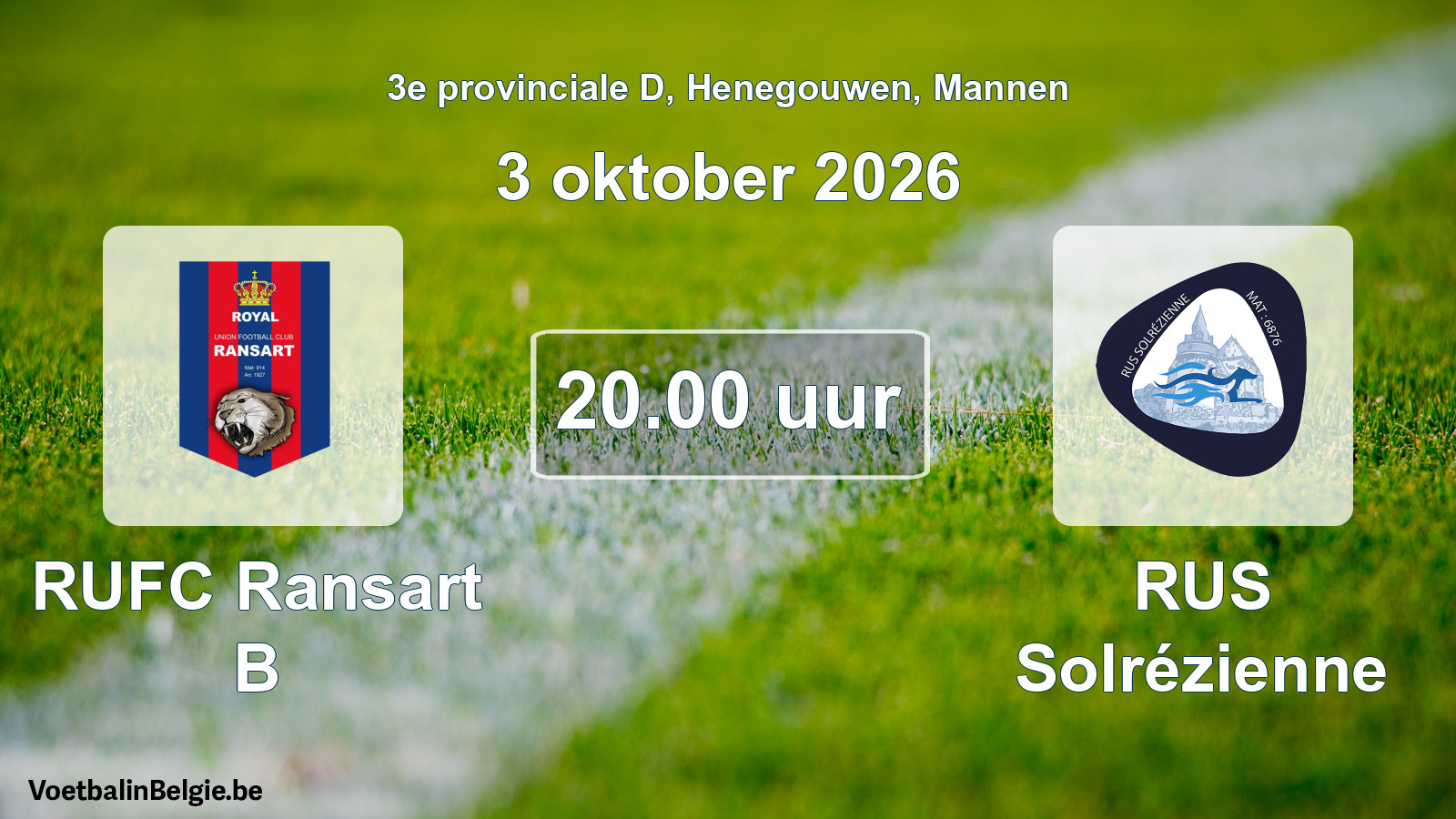 Geplande wedstrijd mannenvoetbal: RUFC Ransart B - RUS Solrézienne (3 oktober 2026)