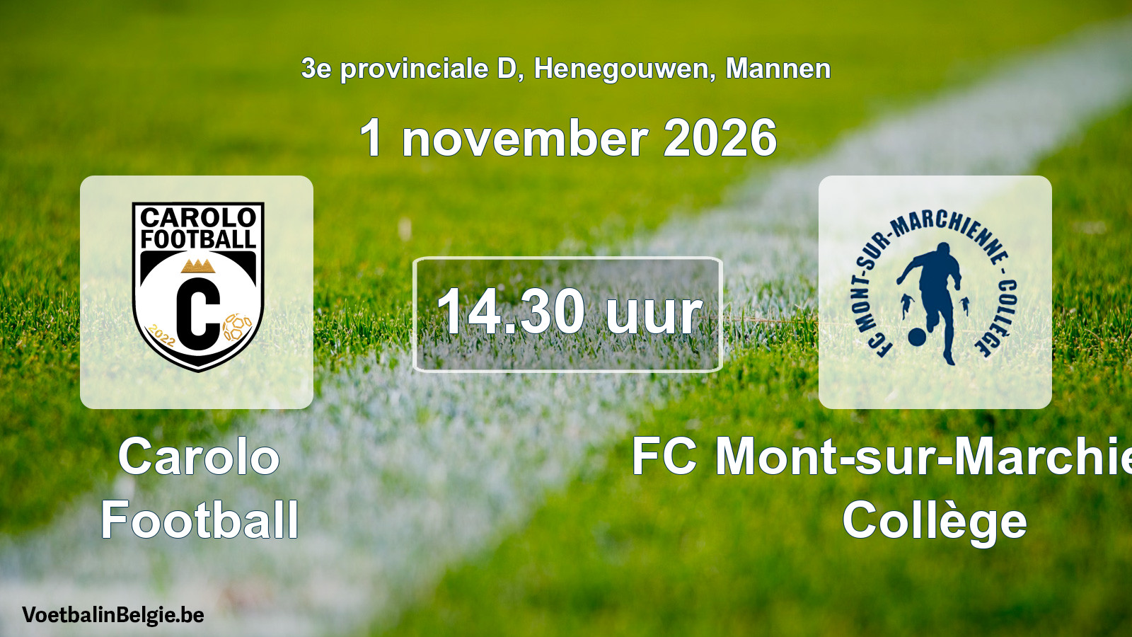 Geplande wedstrijd mannenvoetbal: Carolo Football - FC Mont-sur-Marchienne Collège (1 november 2026)