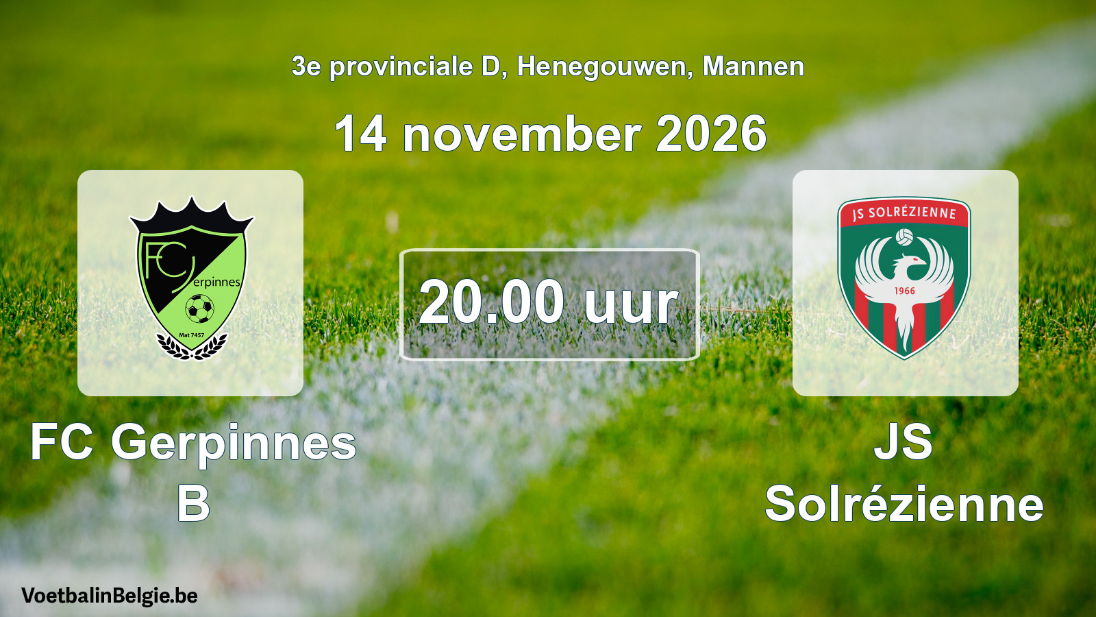 Geplande wedstrijd mannenvoetbal: FC Gerpinnes B - JS Solrézienne (14 november 2026)
