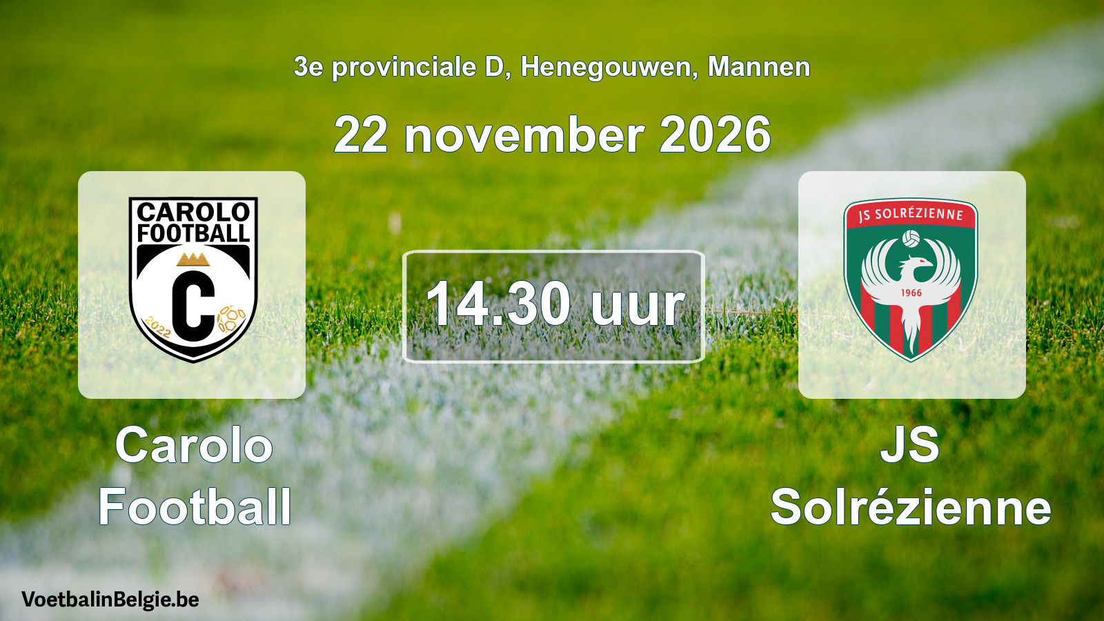 Geplande wedstrijd mannenvoetbal: Carolo Football - JS Solrézienne (22 november 2026)