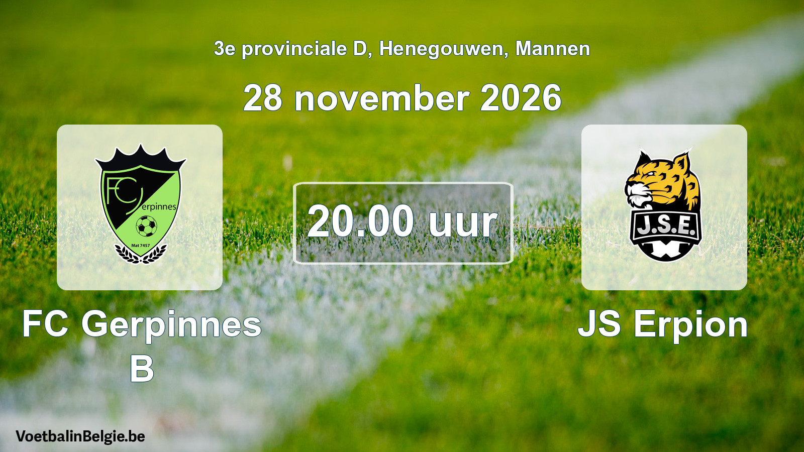 Geplande wedstrijd mannenvoetbal: FC Gerpinnes B - JS Erpion (28 november 2026)