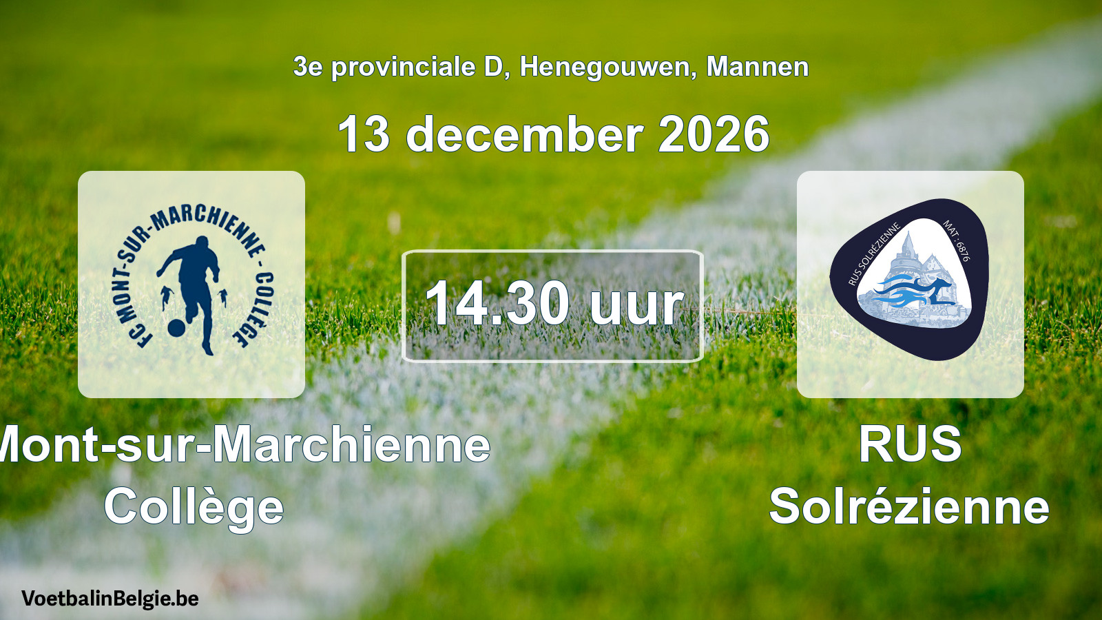 Geplande wedstrijd mannenvoetbal: FC Mont-sur-Marchienne Collège - RUS Solrézienne (13 december 2026)
