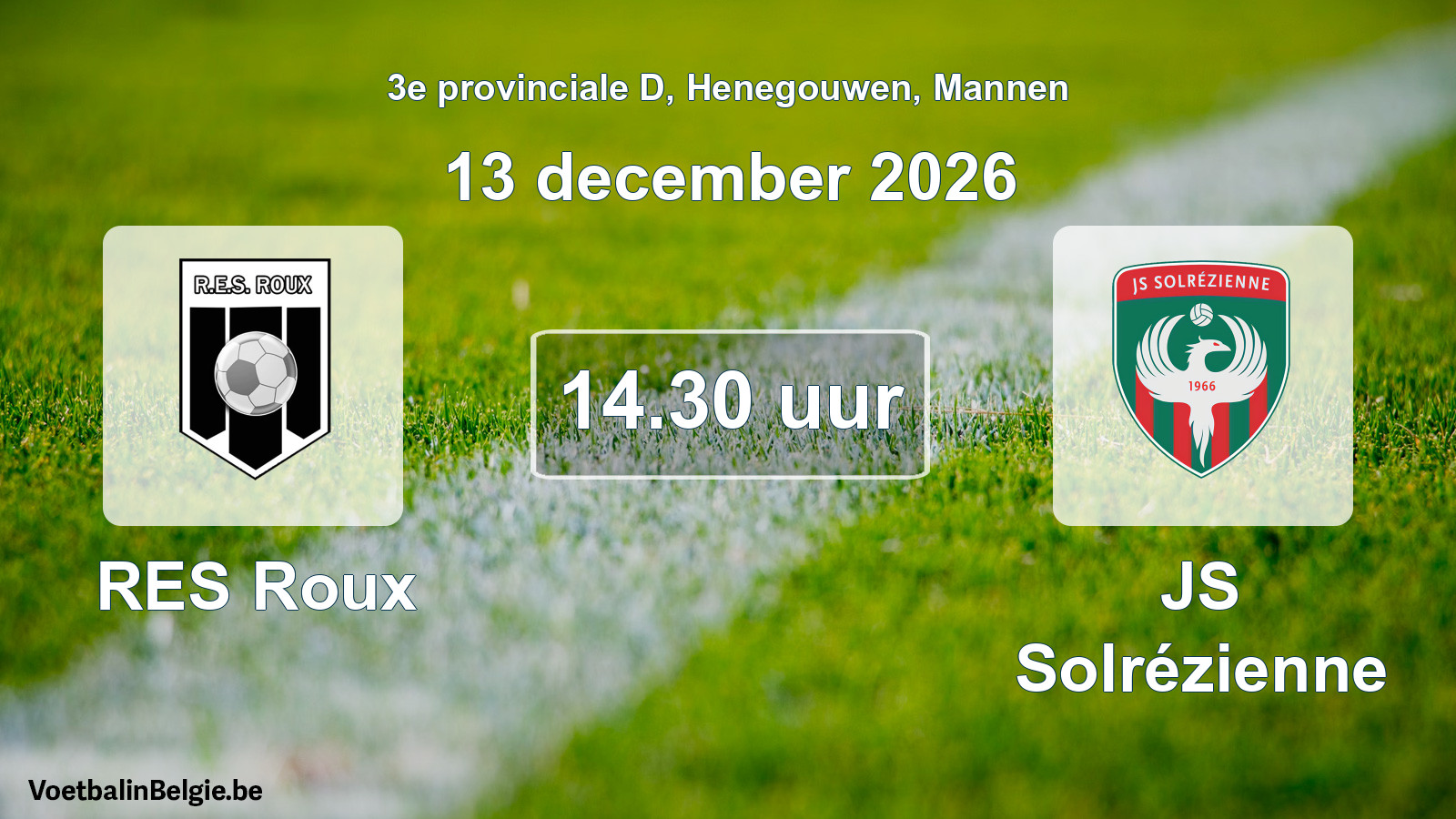Geplande wedstrijd mannenvoetbal: RES Roux - JS Solrézienne (13 december 2026)