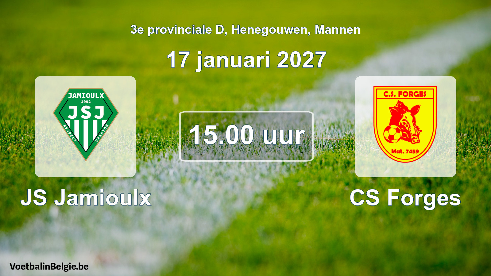 Geplande wedstrijd mannenvoetbal: JS Jamioulx - CS Forges (17 januari 2027)