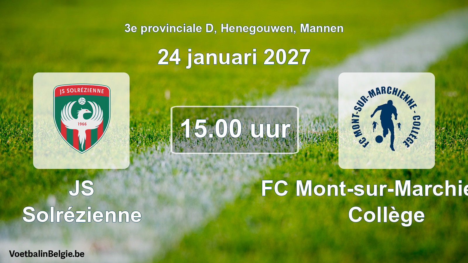 Geplande wedstrijd mannenvoetbal: JS Solrézienne - FC Mont-sur-Marchienne Collège (24 januari 2027)