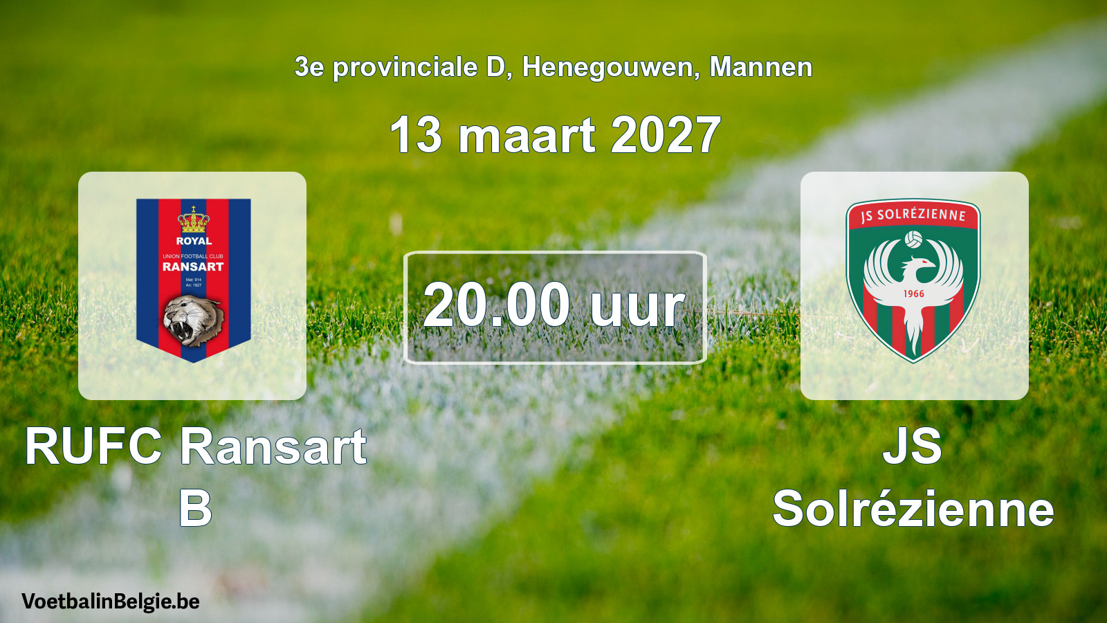 Geplande wedstrijd mannenvoetbal: RUFC Ransart B - JS Solrézienne (13 maart 2027)