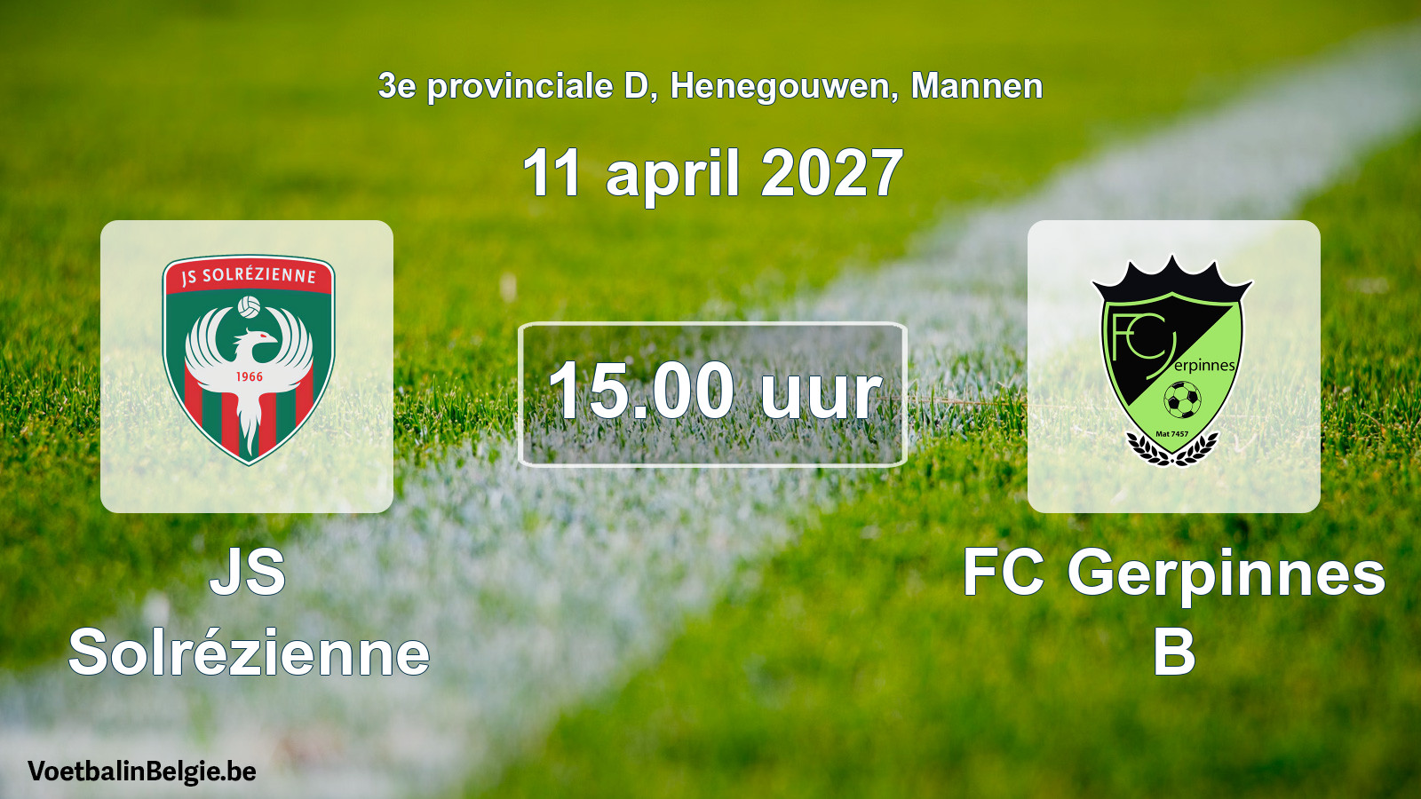 Geplande wedstrijd mannenvoetbal: JS Solrézienne - FC Gerpinnes B (11 april 2027)