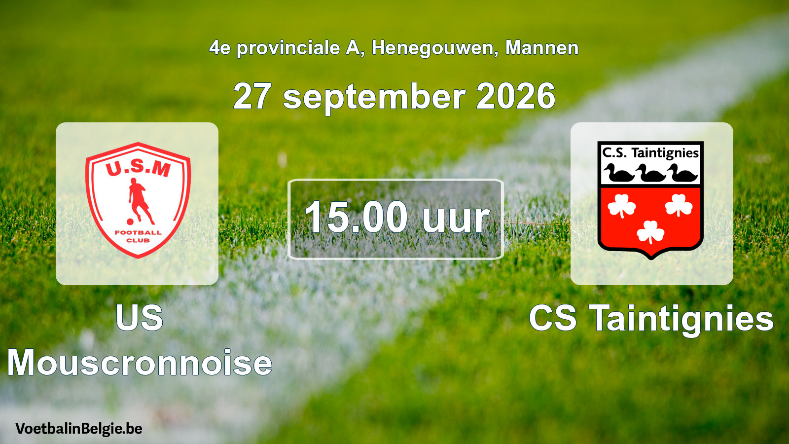 Geplande wedstrijd mannenvoetbal: US Mouscronnoise - CS Taintignies (27 september 2026)
