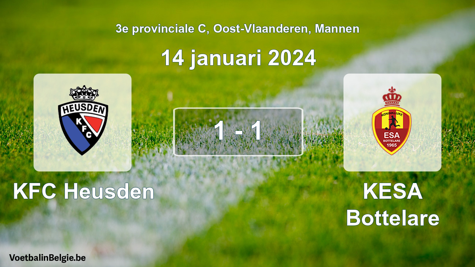 Gespeelde wedstrijd mannenvoetbal: KFC Heusden - KESA Bottelare 1 - 1 (14 januari 2024)