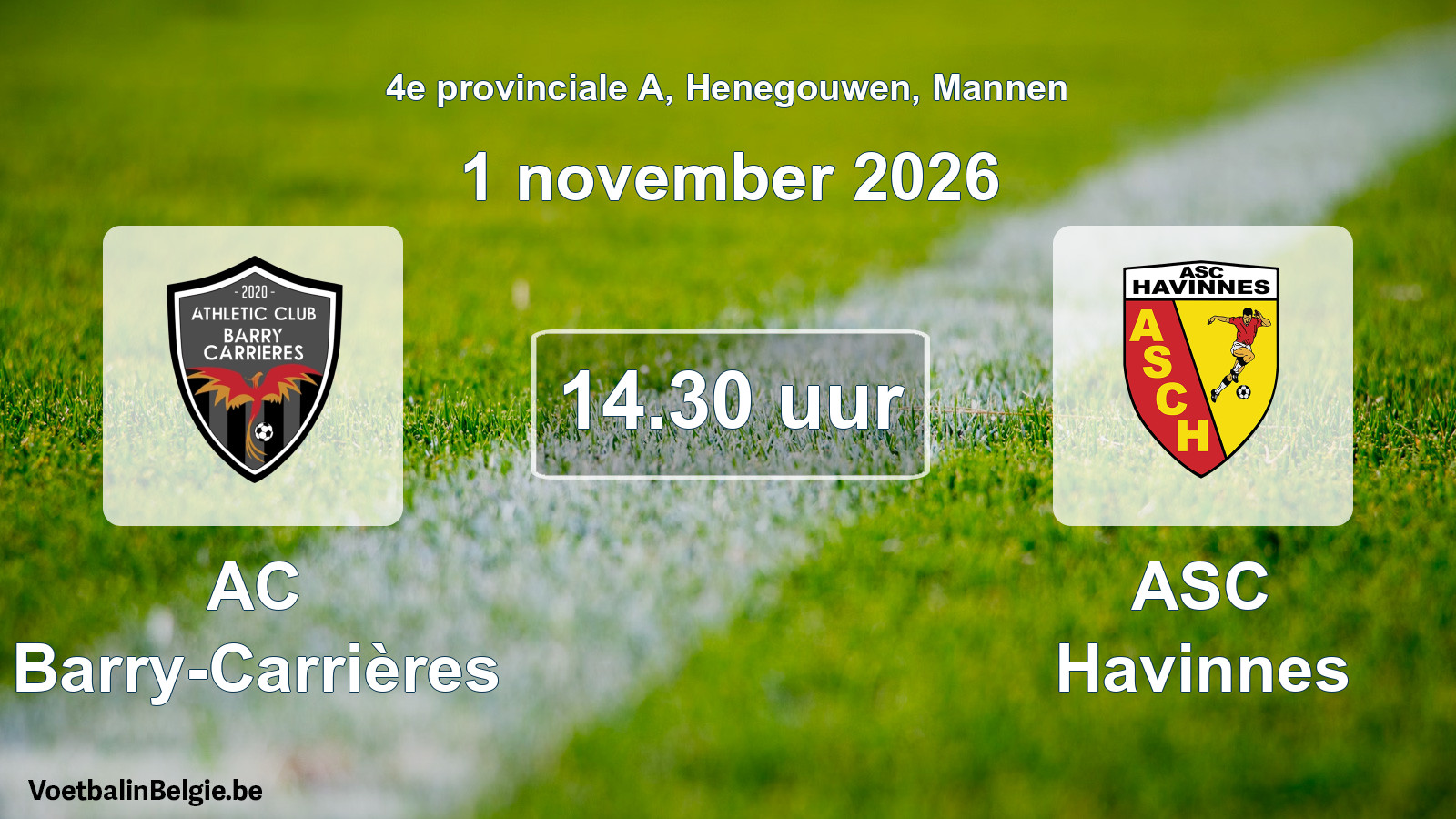 Geplande wedstrijd mannenvoetbal: AC Barry-Carrières - ASC Havinnes (1 november 2026)