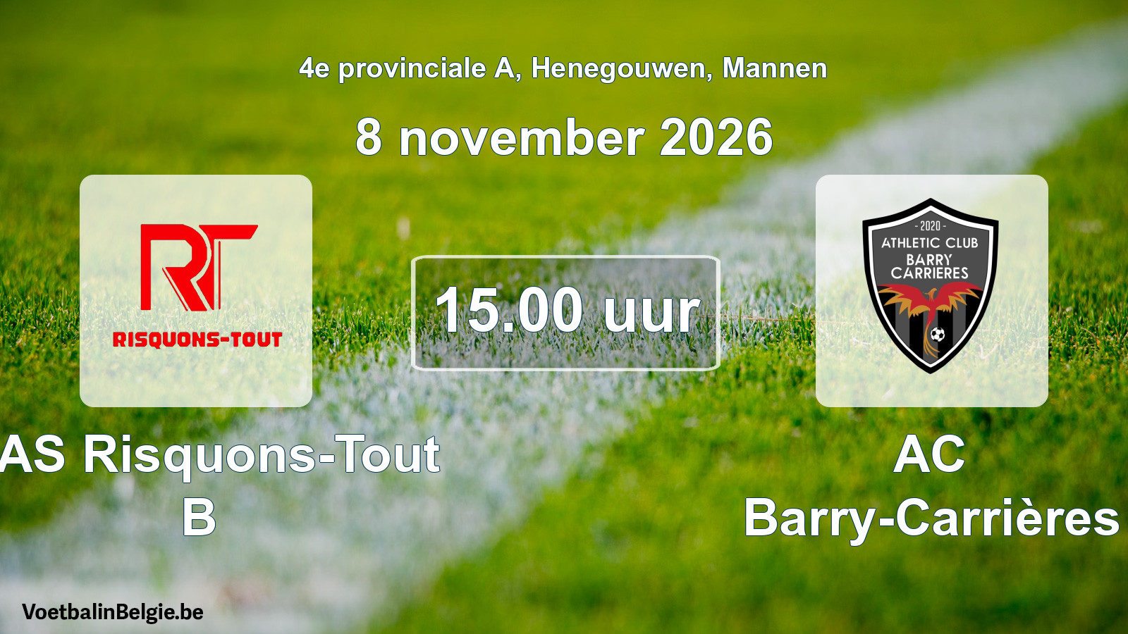 Geplande wedstrijd mannenvoetbal: RAS Risquons-Tout B - AC Barry-Carrières (8 november 2026)