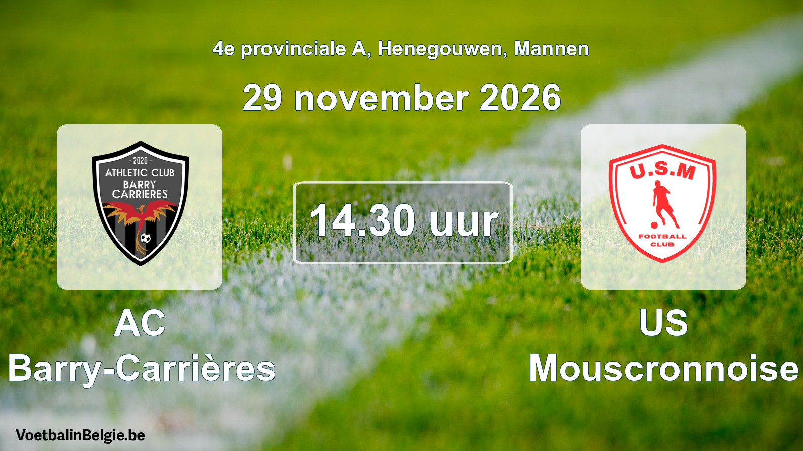 Geplande wedstrijd mannenvoetbal: AC Barry-Carrières - US Mouscronnoise (29 november 2026)