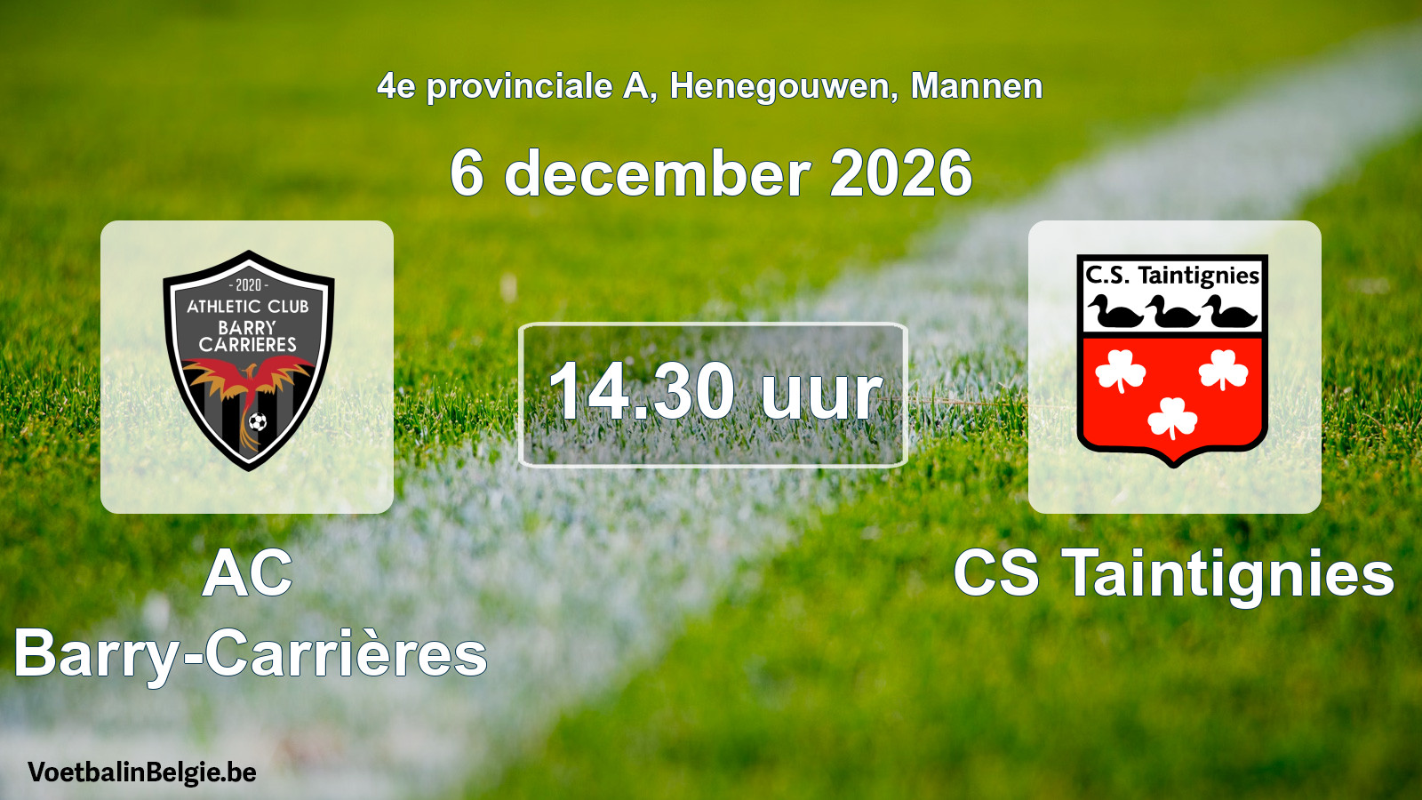 Geplande wedstrijd mannenvoetbal: AC Barry-Carrières - CS Taintignies (6 december 2026)