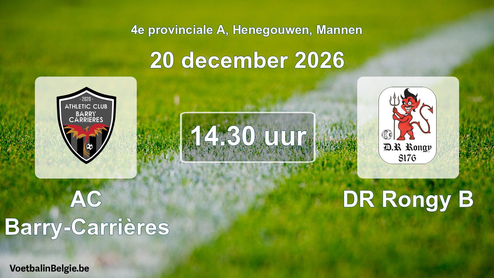 Geplande wedstrijd mannenvoetbal: AC Barry-Carrières - DR Rongy B (20 december 2026)