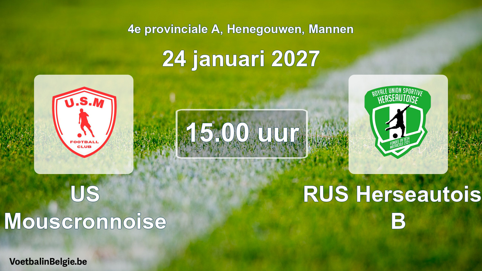 Geplande wedstrijd mannenvoetbal: US Mouscronnoise - RUS Herseautoise B (24 januari 2027)