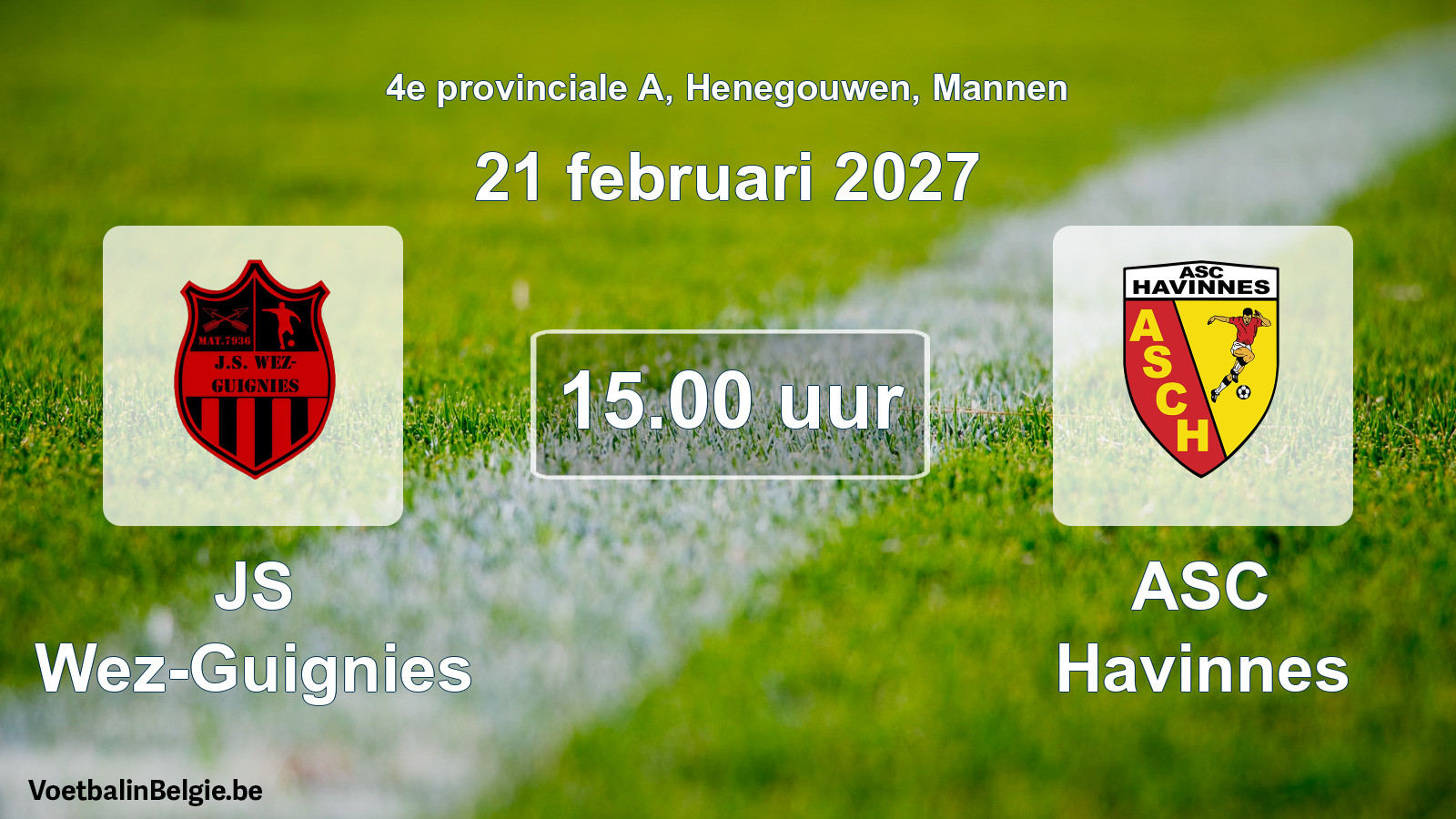 Geplande wedstrijd mannenvoetbal: JS Wez-Guignies - ASC Havinnes (21 februari 2027)