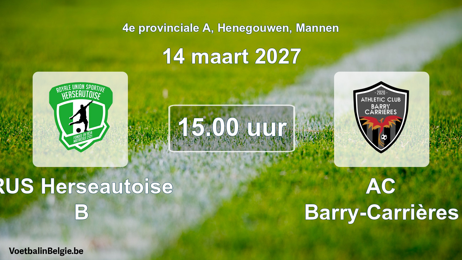 Geplande wedstrijd mannenvoetbal: RUS Herseautoise B - AC Barry-Carrières (14 maart 2027)