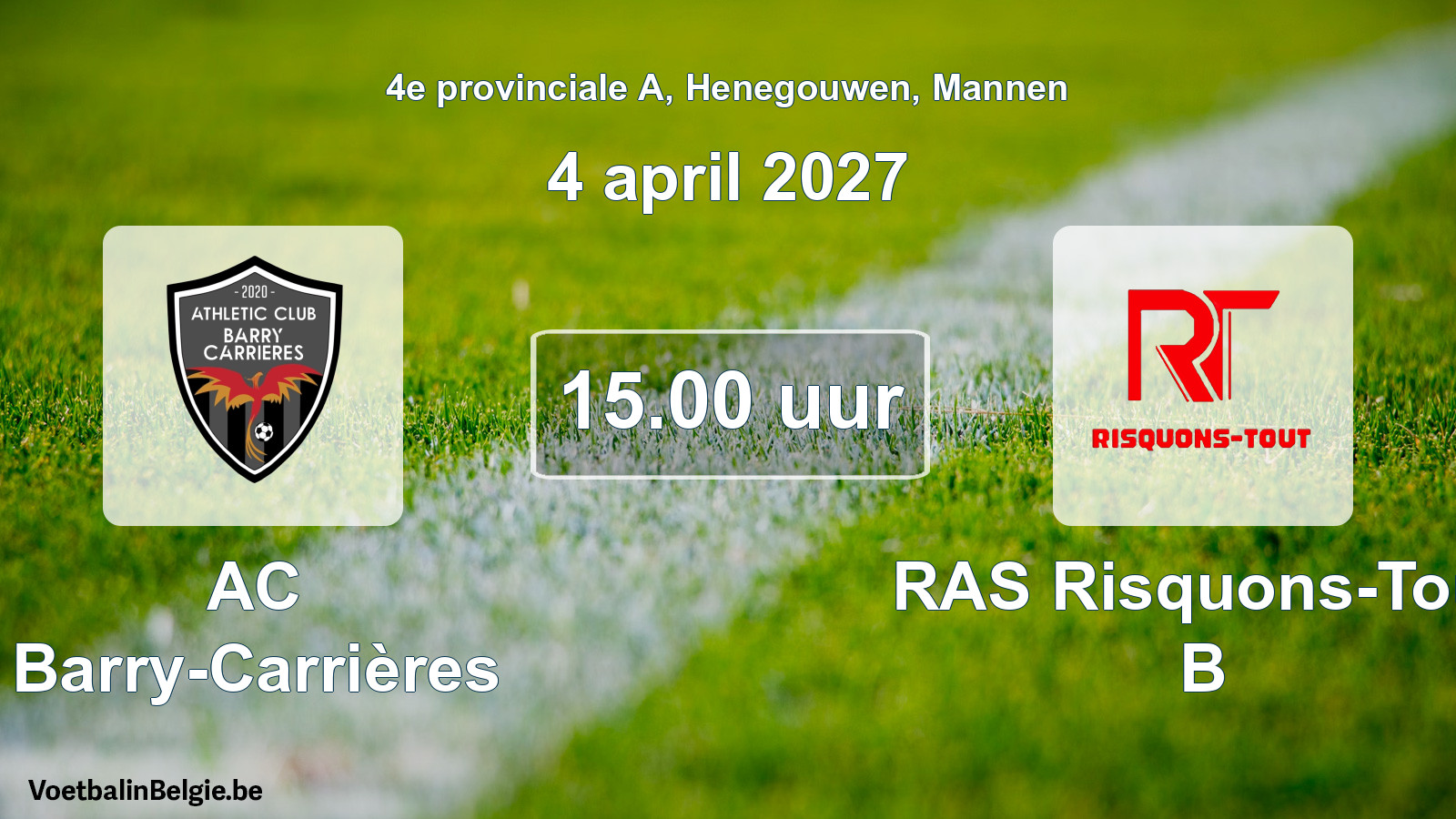 Geplande wedstrijd mannenvoetbal: AC Barry-Carrières - RAS Risquons-Tout B (4 april 2027)