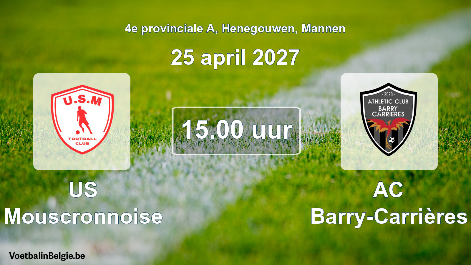 Geplande wedstrijd mannenvoetbal: US Mouscronnoise - AC Barry-Carrières (25 april 2027)