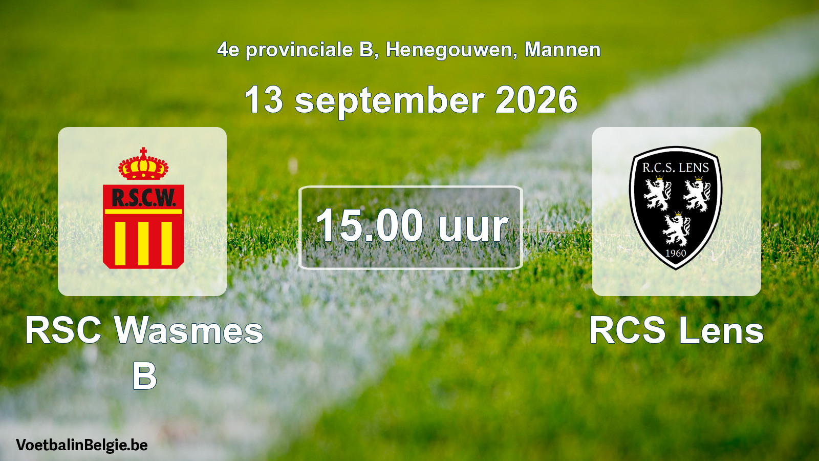 Geplande wedstrijd mannenvoetbal: RSC Wasmes B - RCS Lens (13 september 2026)