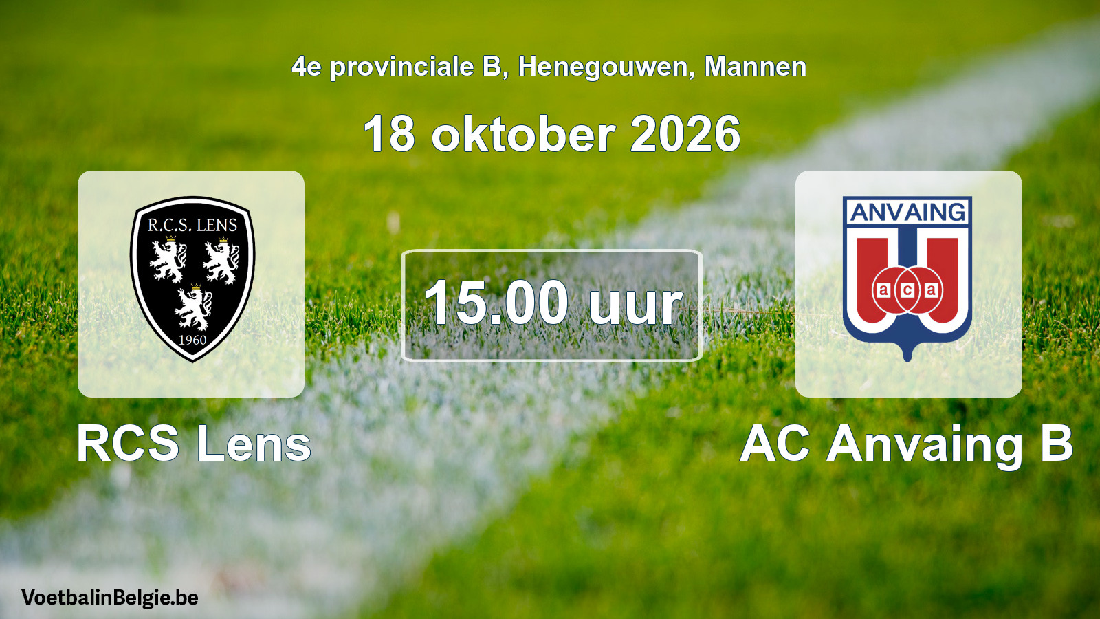 Geplande wedstrijd mannenvoetbal: RCS Lens - AC Anvaing B (18 oktober 2026)