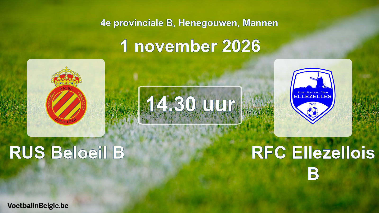 Geplande wedstrijd mannenvoetbal: RUS Beloeil B - RFC Ellezellois B (1 november 2026)