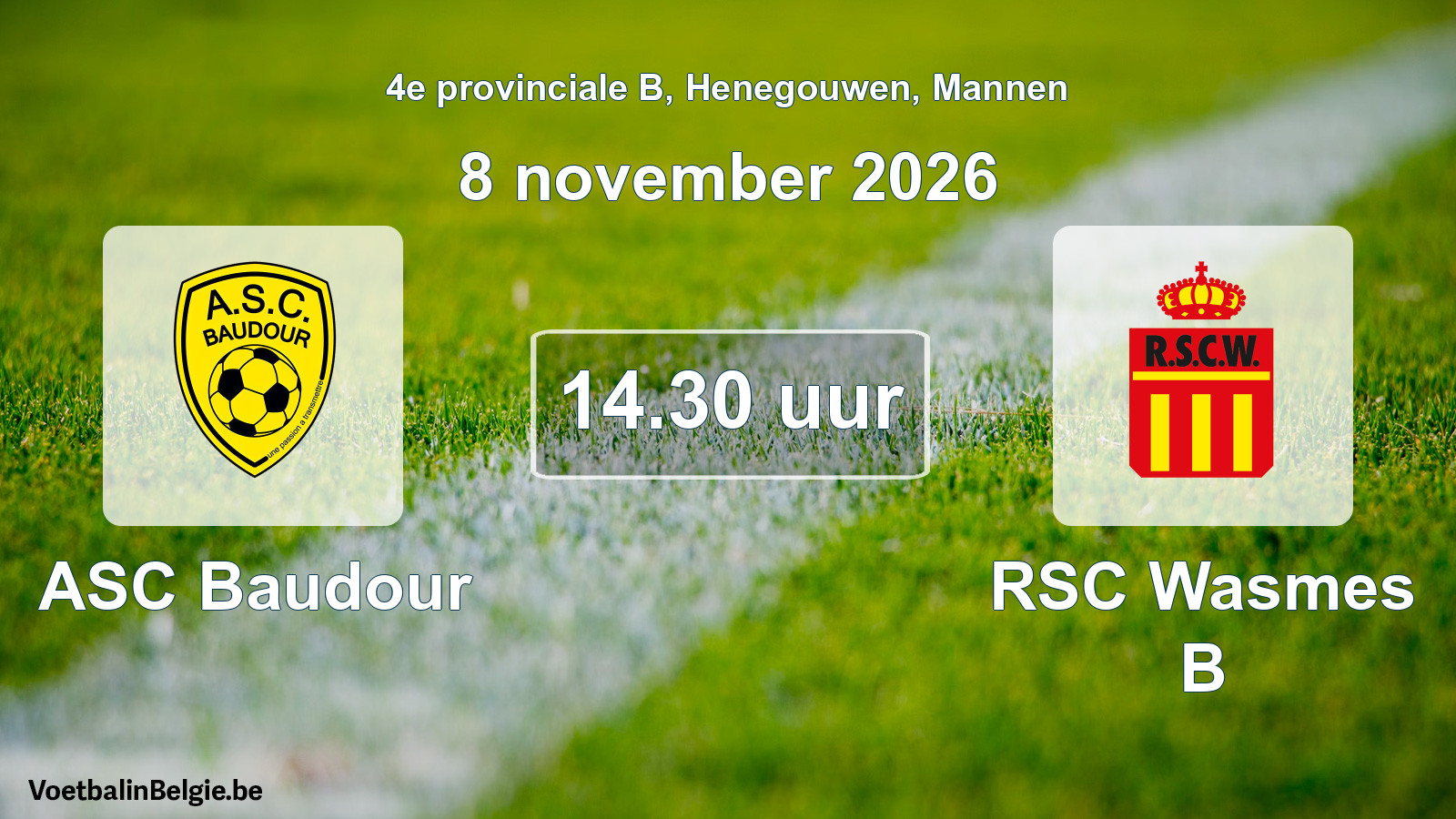 Geplande wedstrijd mannenvoetbal: ASC Baudour - RSC Wasmes B (8 november 2026)