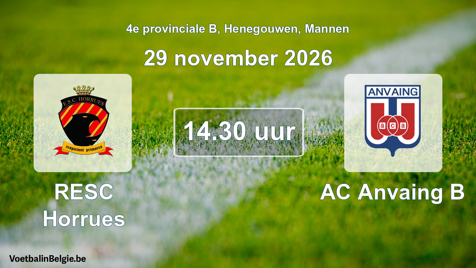 Geplande wedstrijd mannenvoetbal: RESC Horrues - AC Anvaing B (29 november 2026)