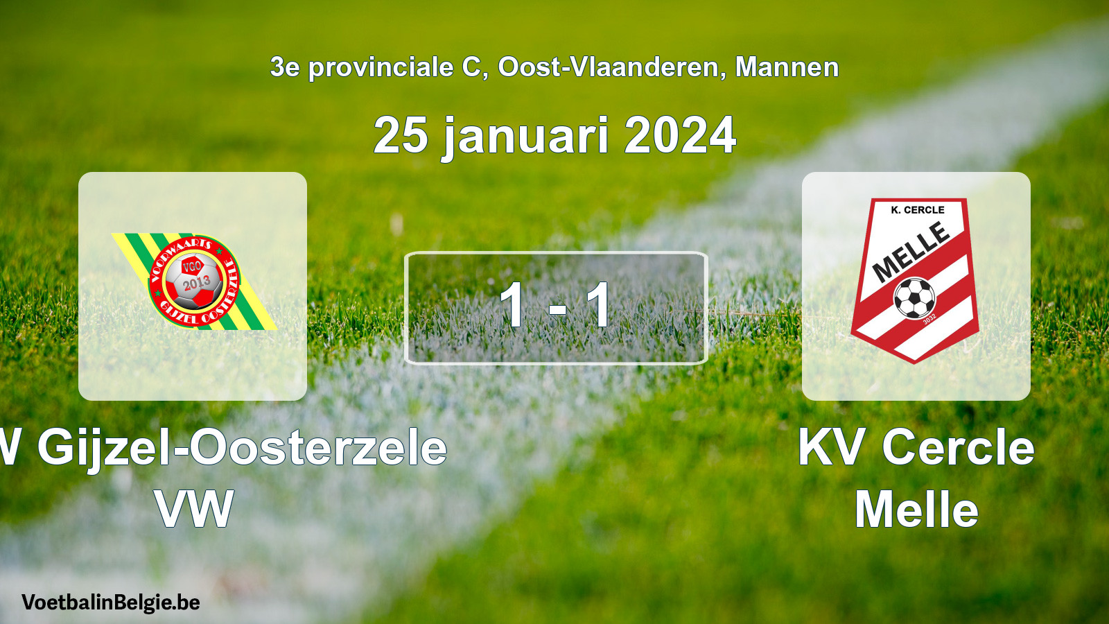 Gespeelde wedstrijd mannenvoetbal: VW Gijzel-Oosterzele VW - KV Cercle Melle 1 - 1 (25 januari 2024)