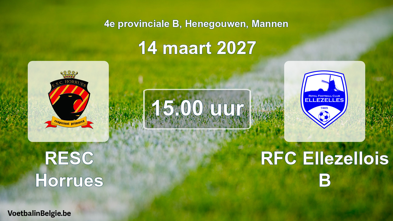 Geplande wedstrijd mannenvoetbal: RESC Horrues - RFC Ellezellois B (14 maart 2027)