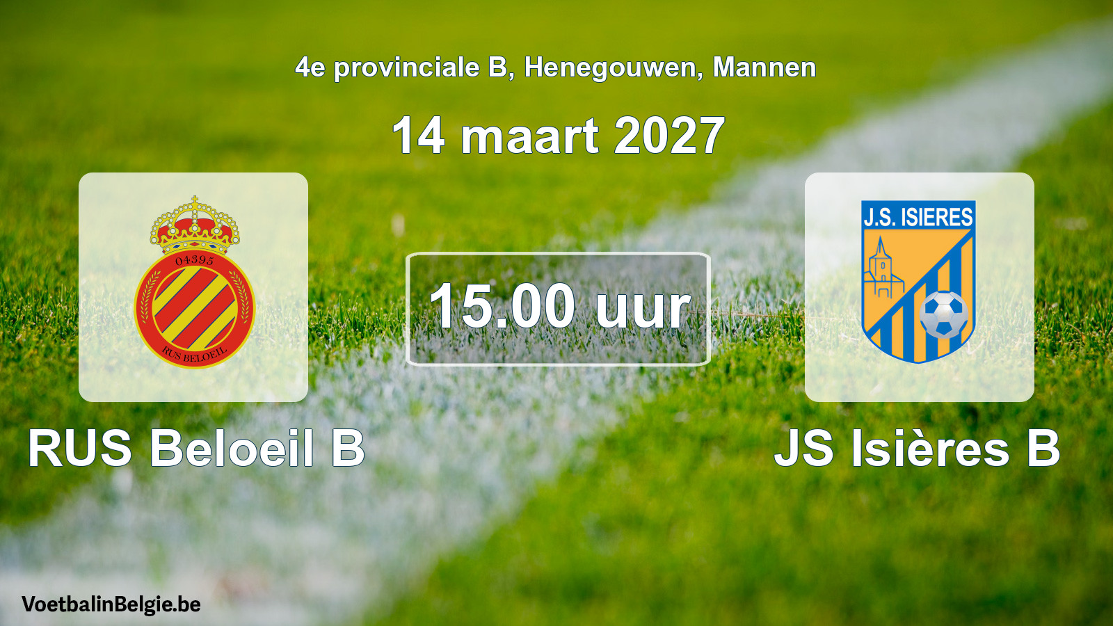 Geplande wedstrijd mannenvoetbal: RUS Beloeil B - JS Isières B (14 maart 2027)
