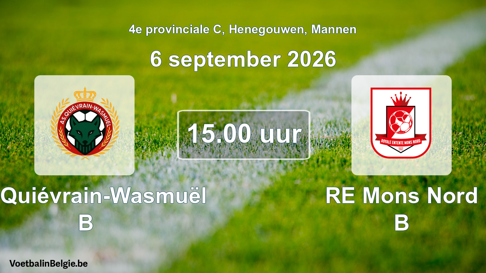 Geplande wedstrijd mannenvoetbal: AS Quiévrain-Wasmuël B - RE Mons Nord B (6 september 2026)