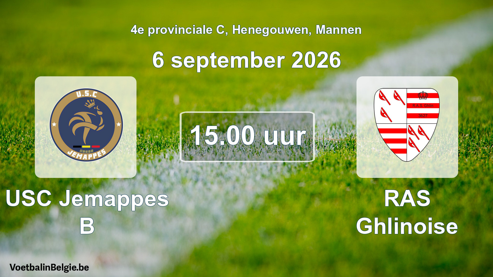 Geplande wedstrijd mannenvoetbal: USC Jemappes B - RAS Ghlinoise (6 september 2026)
