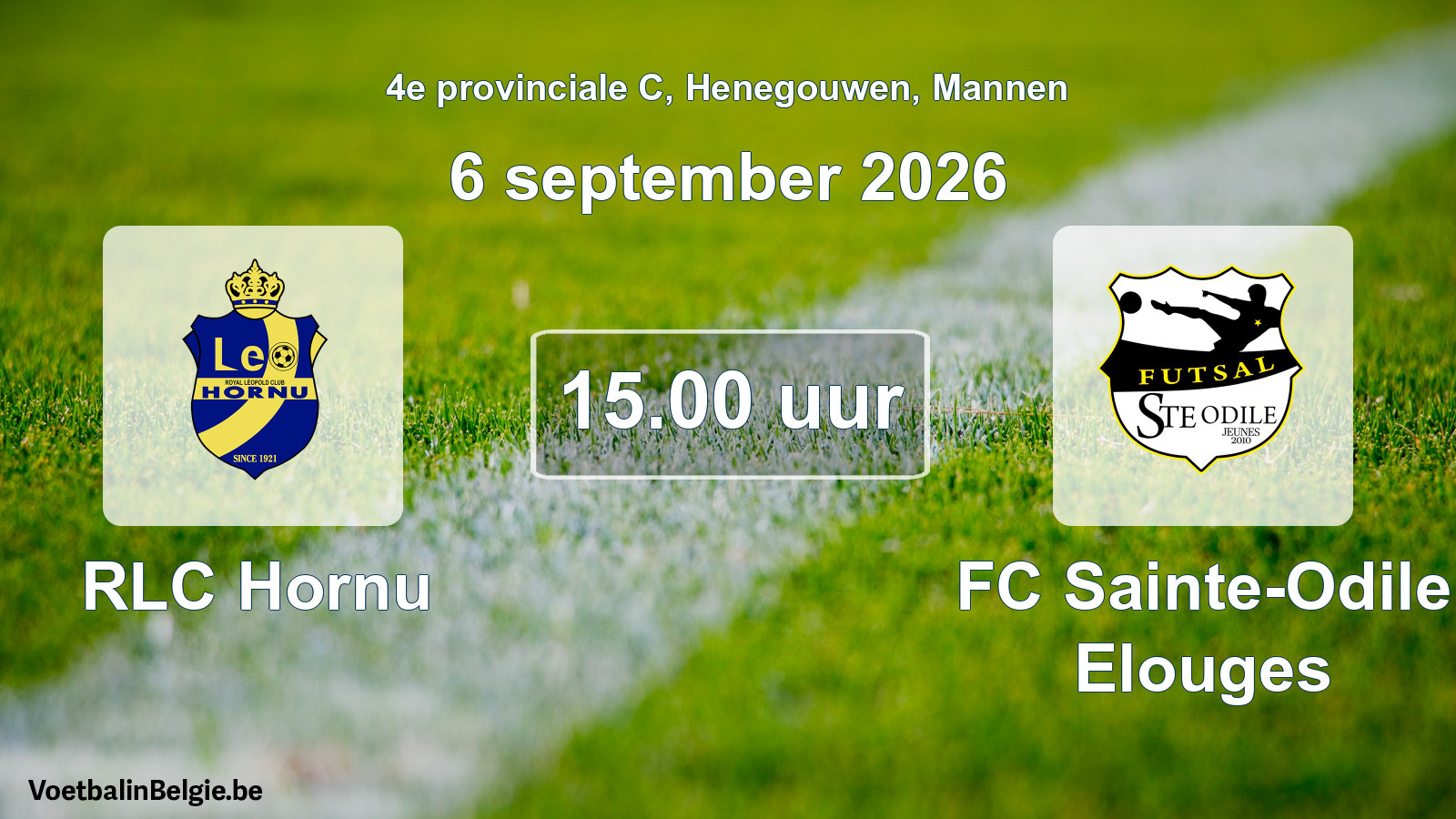 Geplande wedstrijd mannenvoetbal: RLC Hornu - FC Sainte-Odile Elouges (6 september 2026)