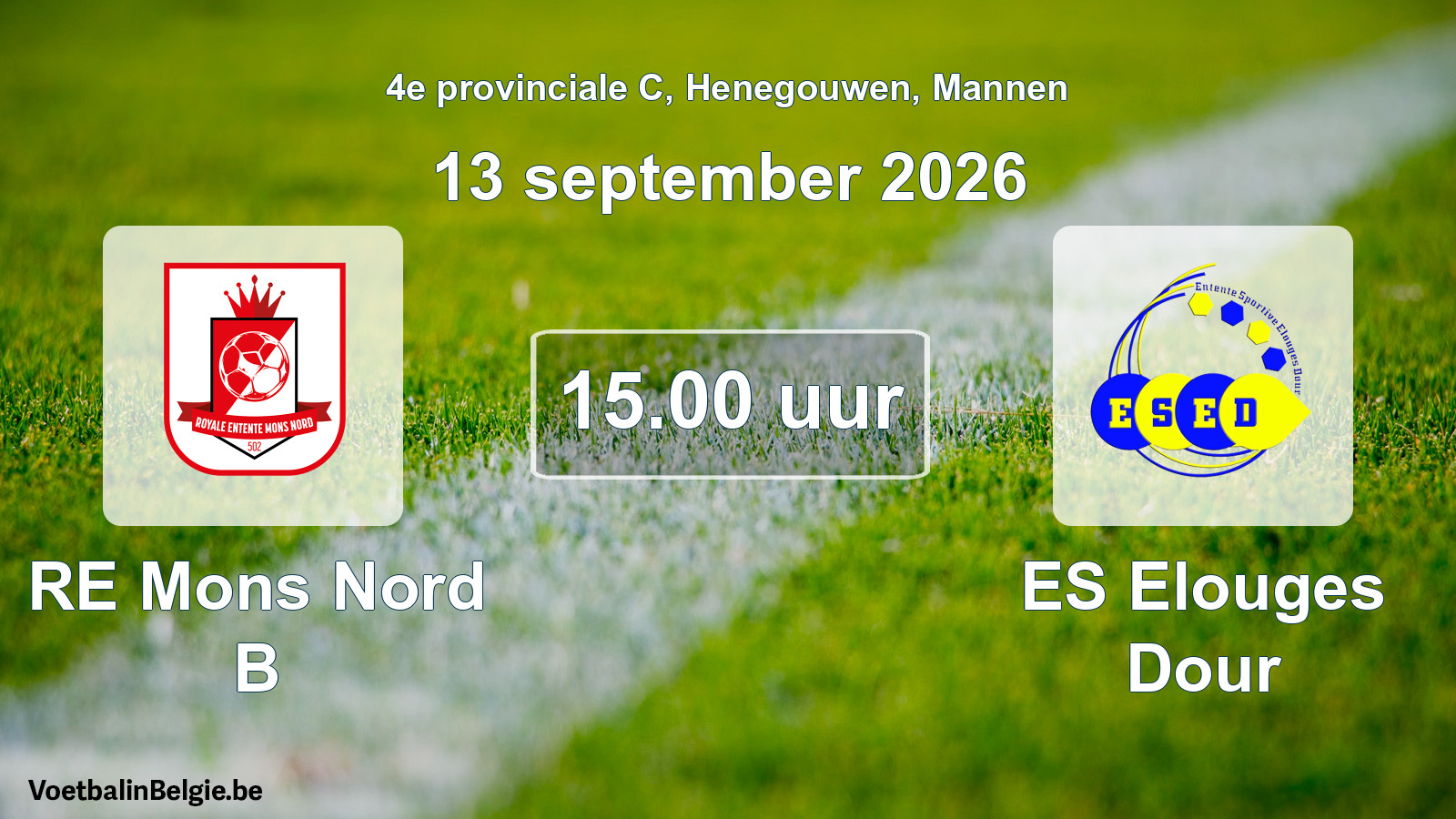 Geplantes Spiel männer-Fußball: RE Mons Nord B - ES Elouges Dour (13 September 2026)
